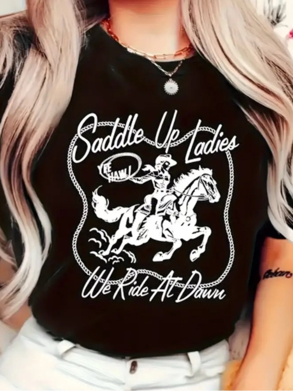 WESTERN Saddle Up Ladies Black Graphic Cotton Tee Shirt